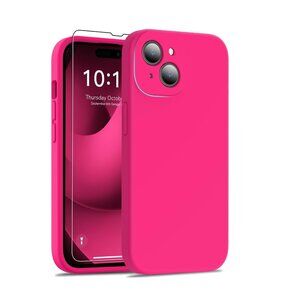 iPhone 15 Case Pink Silicone Case ith Screen Protector